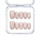 Naillover Rosy Engravings handmade Singapore press on nails in pink with golden floral patterns, designed as elegant trendy nails.
